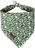 Summer Bandana - Cute Pet Bandana with Flower Pattern, Adjustable Green Puppy Bib, Washable Triangle Dog Scarf for Boy, Girl Dogs or Cats