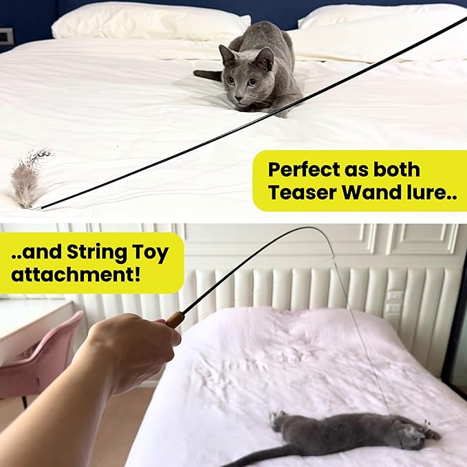 Feather Toys Replacements (3 Pc) - Cat Toys & Kitten Toys for Indoor Kittens, Set of Replacement Feather Attachments Extra Small and Durable, for Cat Wands, Natural and Safe