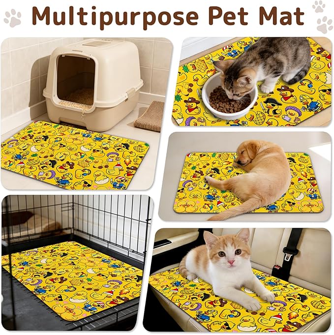 Dog Food Mat for Bowls, Absorbent Quick Dry Dog Cat Mats for Food and Water, Non-Slip Backing Pet Mat Pet Supplies - Duck Pattern