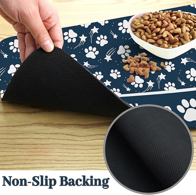 Personalized Dog Food Mat Custom Pet Feeding Absorbent Mats for Floor Customized Cat Water Bowl Placemats Non-Slip Washable Dog Mat for Food and Water