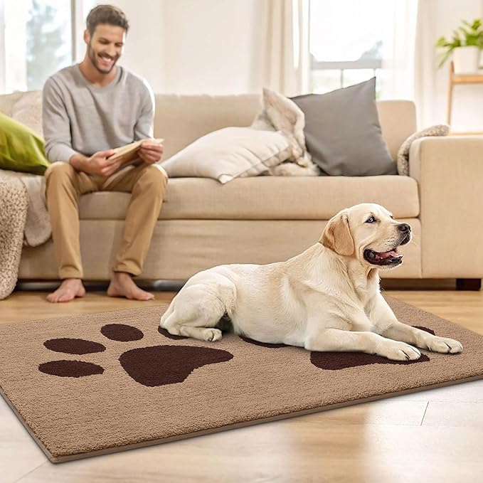 Buganda Dog Door Mat for Muddy Paws, Absorbent Dirt Trapper Washable Indoor Doormats, Non Slip Low-Profile Mud Mat for Dogs, Front Entrance Doormat for Inside Floor (48x30 Inches, Beige)