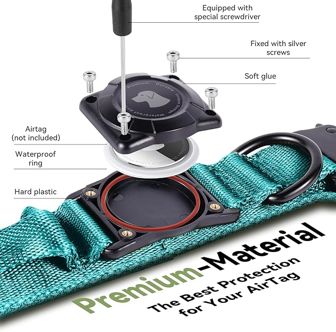 2025 Upgrade Waterproof AirTag Dog Collar, Military Tactical Dog Collar with AirTag Holder, Comfortable Control Handle and Metal Buckle, GPS Dog Collar Holder for Medium to Large Dogs (Blue, M)