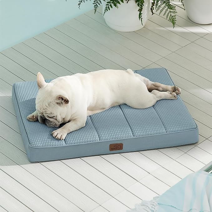 Bedsure Cooling Dog Bed for Medium Dogs - Comfy Flat Puppy Beds with Removable Washable Cover, Orthopedic Egg Crate Foam Pet Mat, Suitable for Pet Up to 30 lbs