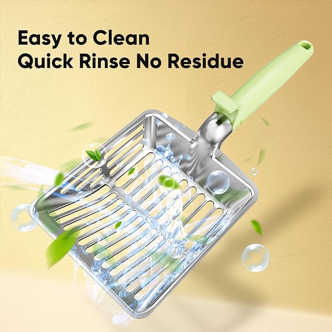 Metal Cat Litter Scoop, Large Cat Scooper with Deep Shovel & Dual Sifting Holes for Fast & Precise Sifting, Space Aluminum Kitty Litter Scooper with Long Handle & Easy-to-Hang Hook - Mint