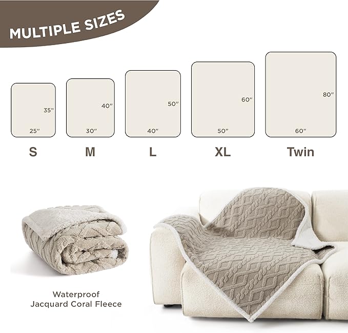 Bedsure Waterproof Dog Blankets for Medium Dogs - Pet Blanket for Couch Protector Washable, Jacquard Coral Fleece Cat Throw Blanket, Soft Plush Reversible Furniture Protection, 30"x40", Pale Oak