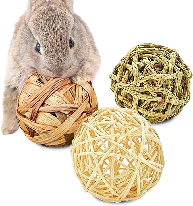 SunGrow Assorted Rabbit Chew Balls, Teething Activity Toy for Pocket Pets, Improves Dental Health, Environment Friendly, Stress Reliever (Assorted, 3 Pcs)