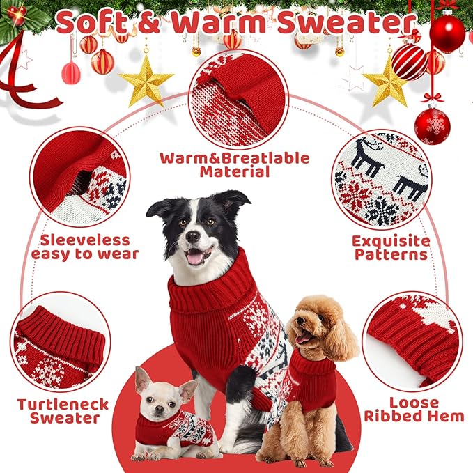 Christmas Dog Sweaters for Small Large Dogs Girl, Soft Warm Pup Dogs Shirt, Turtleneck Dog Sweaters for Medium Large Dogs, Double Knitting Collar for Outdoors Playing L