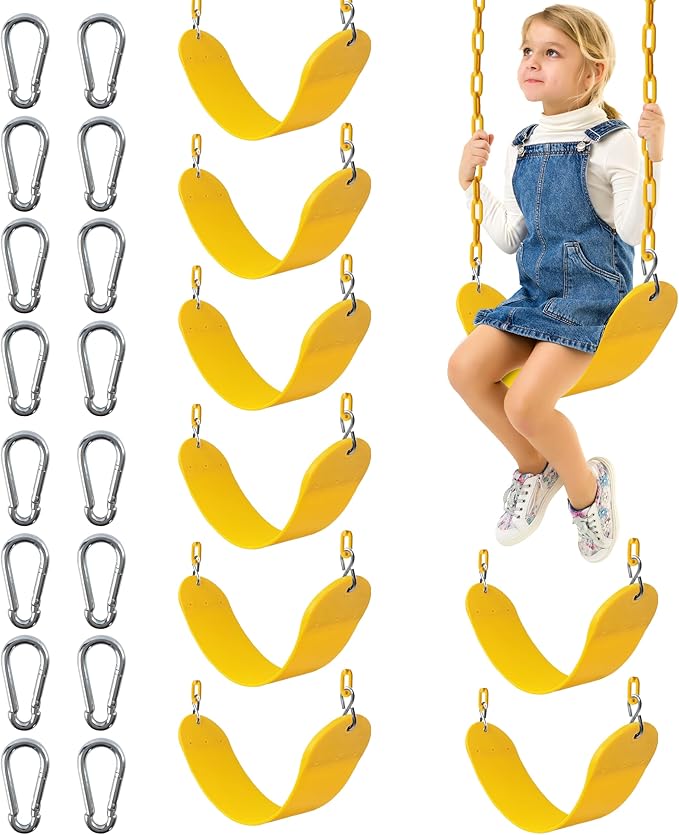 Sunnyglade 8PCS Swings Seats Heavy Duty with 66" Chain, Playground Swing Set Accessories Replacement with Snap Hooks, Support 250lb (8, Yellow)