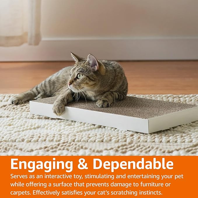 Amazon Basics Corrugated Cardboard Cat Scratcher, Scratching Board, Reversible, 17.4" x 10", White, 4-Pack