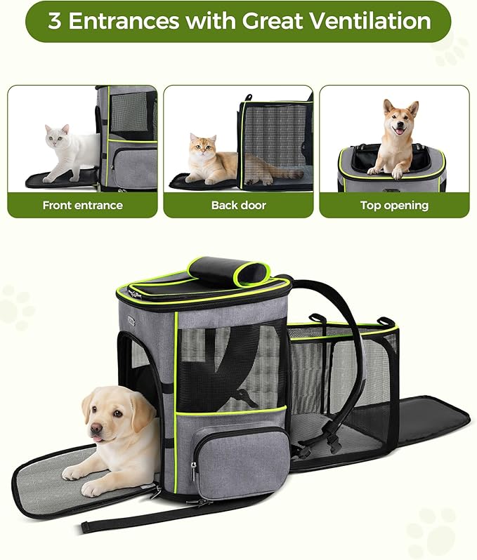 BAGLHER Expandable Cat Carrier Backpacks, Retractable Pet Carrier Backpack for Small Dogs & Cats with Breathable Mesh, Travel Bag Up to 18 Lbs for Hiking Camping Outdoor - Grey