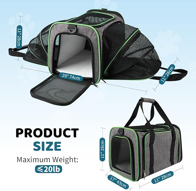 Airline Approved Pet Carrier for Cat - 17 * 11 * 11 Expandable Soft Side Pet Carrier, Collapsible Pet Travel Bag Carrier with Foldable Pet Bowl for Cat Small Animals Under 14LB