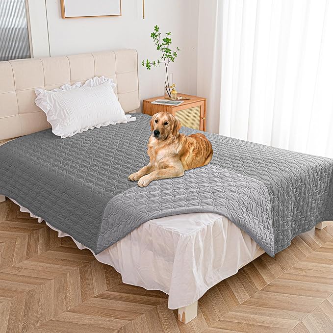 Waterproof Blanket for Bed, Reversible Dog Couch Cover Pet Sofa Furniture Protector Machine Washable King Size(82x102 Inch, Lightgrey+Darkgrey)