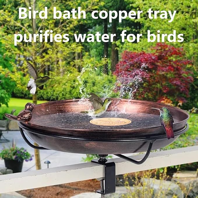 2 Pcs Bird Bath Copper Disk, 2mm Thick Reinforced Copper Cleaning Disk with Triple-Point Support, Purify Water All Year Round, Universal Fit for Outdoor Birdbaths, Bowl
