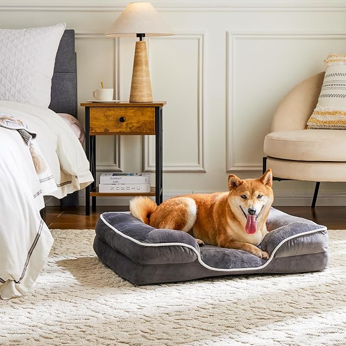 Sweetcrispy Orthopedic Dog Bed, Large Memory Foam Puppy Cat Bed with Washable Waterproof Removable Cover & Non-Slip Bottom for Pet Calming Sleeping (35"x25", Gery)