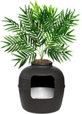 Good Pet Stuff Hidden Litter Box Planter, Decorative Cat Litter Enclosure with Carbon Filter, Artificial Plant, Easy Clean, Indoor Design, Original Round Style, Essentials Kit, Black Suede