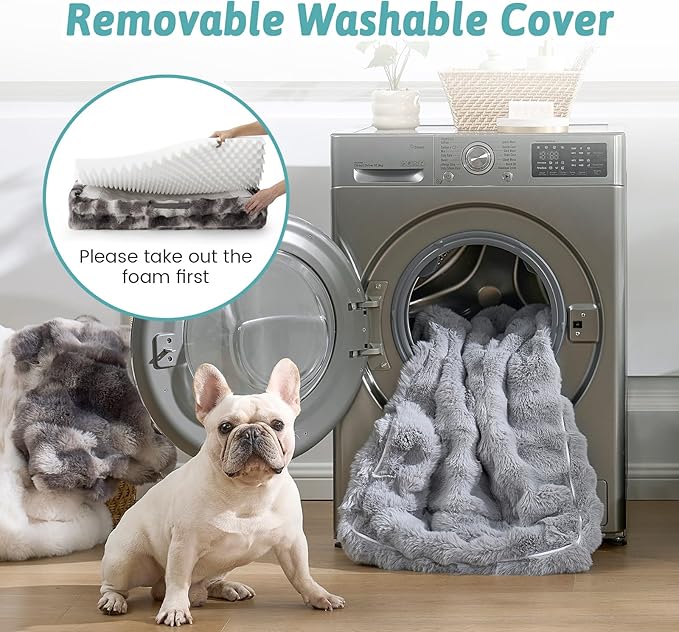 Orthopedic Dog Bed for Medium Small Size Dog, Soft and Warm Faux Fur Sofa for Pet Up to 40 lbs, Foam Bolster Anti-Slip Couch with Washable Removable Cover, M 30x20x6.5 inch, Tie Dye Grey