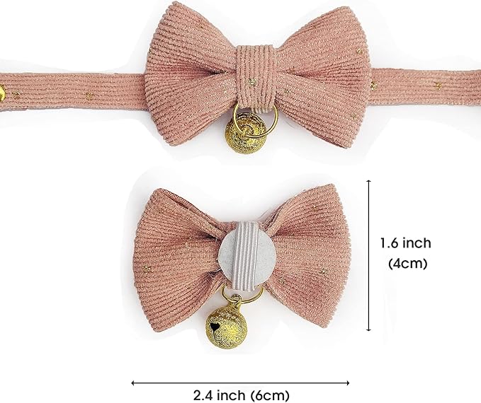 Safety Quick Release Cat Collars, Soft Kitten Collars with Detachable Bow Tie and Bell, Pack of 2, Adjustable 20-30 cm
