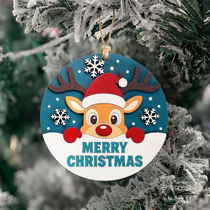 Merry Christmas Ornament, Funny Rustic Christmas Ornament, Cute Reindeer Ornaments, Wooden Holiday Decor, Adorable Reindeer Christmas Tree Hanging, Rustic Merry Gift Idea For Friends Family 2025