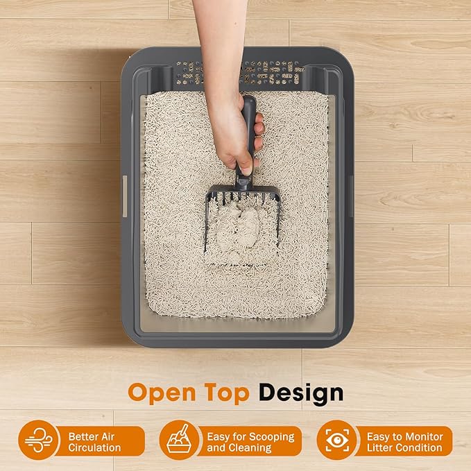 2PACK Stainless Steel Cat Litter Box with Lid, High-Sided Metal Litter Pan for Small Cats, Kitty Litter Box, Non-Stick & Odor-Resistant, Anti-Urine Leakage, Easy to Clean, Scoop Included