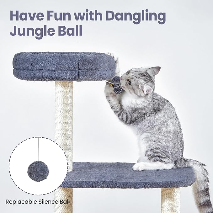 Small Cat Tree Tower with Lots of Scratching Posts - 42 Inch Medium Compact Cats Scratch House with Hammock Perch for Multi Level 2 Kitty - Indoor Corner Cat Bed Condo Climbing Gym Towers Furniture