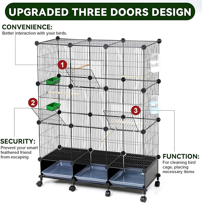 Encrypted Bird Cage (46" x 36" x 12"), with Wooden Perches, Metal Parakeet Cage with Slide-Out Tray, Water Bottle&Feeder, Bird Cages for Parrot,Parakeets,Cockatiel,Small Mid-Sized Birds
