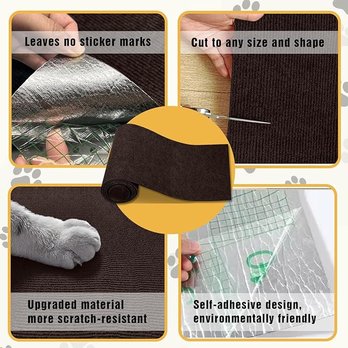 Cat Scratch Mat, 3PCS 39.4"x11.9" DIY Trimmable Self-Adhesive Cats Scratching Mat, Couch Protector from Cats Claw, Cat Scratch Furniture Protector Or Couch Protector (Brown)