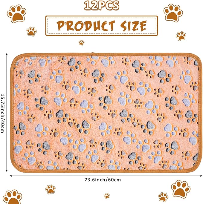 Tegeme 12 Pcs Pet Blankets Soft Fluffy Fleece Dog Cat Warm Paw Print Pattern Blankets Flannel Throw for Pets Dog Puppy Cat(23 x 16 Inch,Dark Gray, White, Camel)