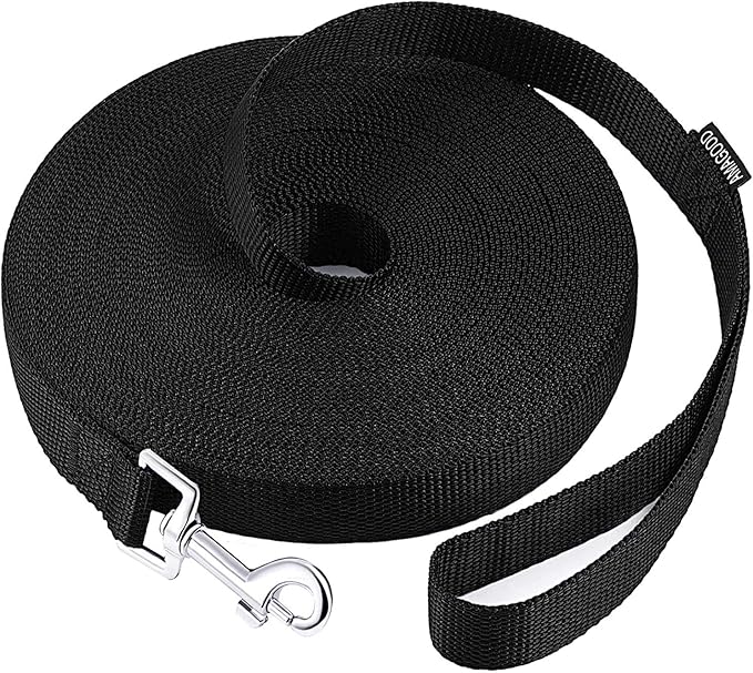 AmaGood Dog/Puppy Obedience Recall Training Agility Lead-15 ft 20 ft 30 ft 50 ft Long Leash-for Dog Training,Tie Out,Play,Safety,Camping (15 feet, Black)
