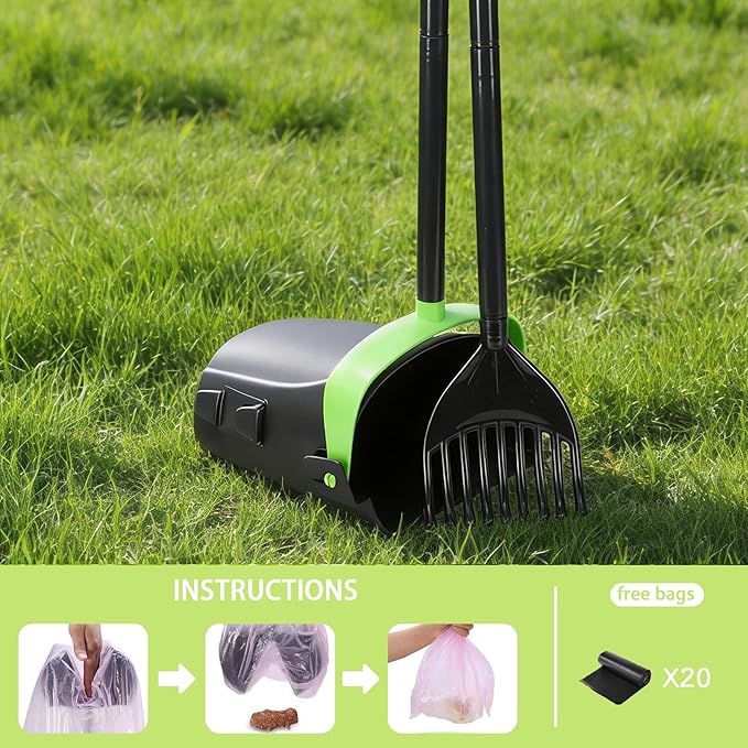 Geyecete Dog Pooper Scooper Long Handle Pooper Scooper Set Pooper for Dogs -Outdoor Cleanup Tool Foldable -Portable Pet Waste Pick Up Set