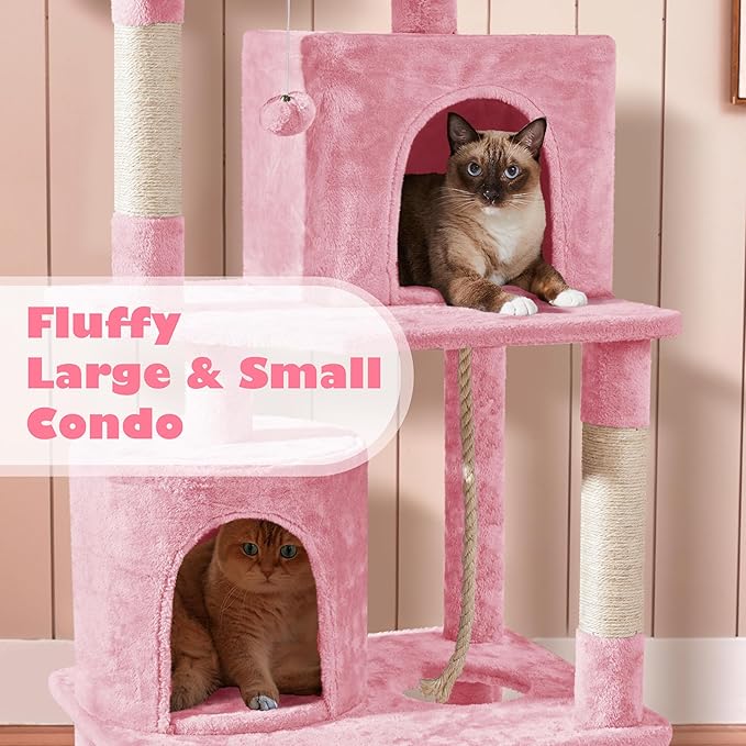 Yaheetech Cat Tree, 70.5in Cat Tower for Indoor Cats, Multi Level Cat Condo Activity Center Play House with Hammock, 2 Plush Perches, Dangling Ball, Pink