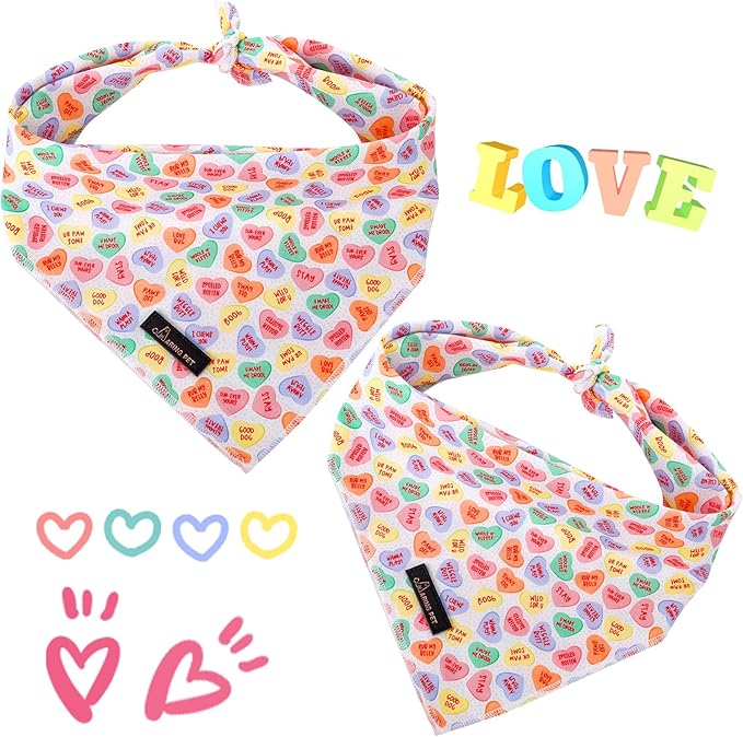 ARING PET Valentine's Day Dog Bandana-Cute Heart Pet Bandanas, Soft Holiday Scarf Cotton Triangle Bibs for Small to Large Boy Girl Dogs and Cats