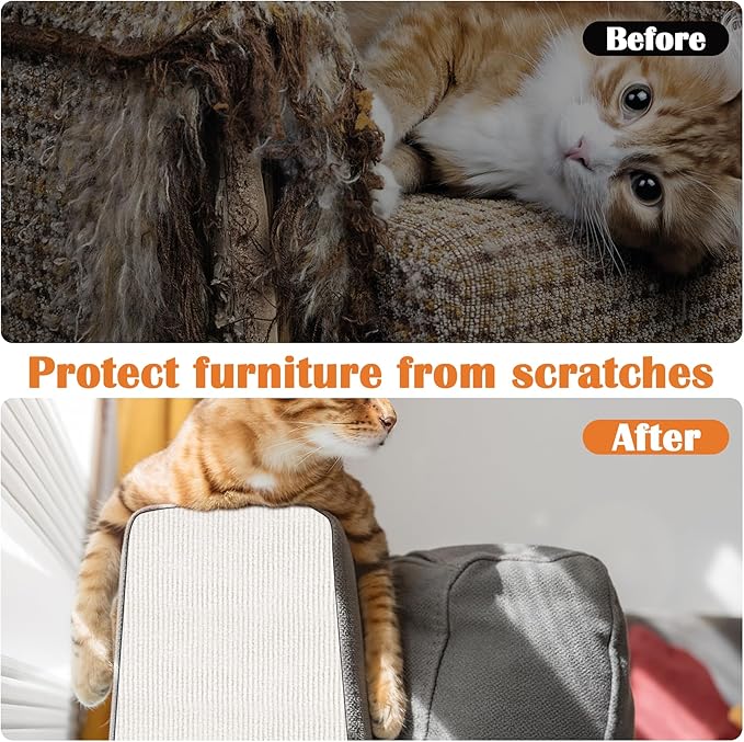 Cat Scratch Furniture Protector - 138" x 15.8" Trimmable Self-Adhesive Cats Claws Scratch Pads, DIY Cat Climbing Couch Protector for Scratch Post Cat Tree Replacement Indoor (Cream White)