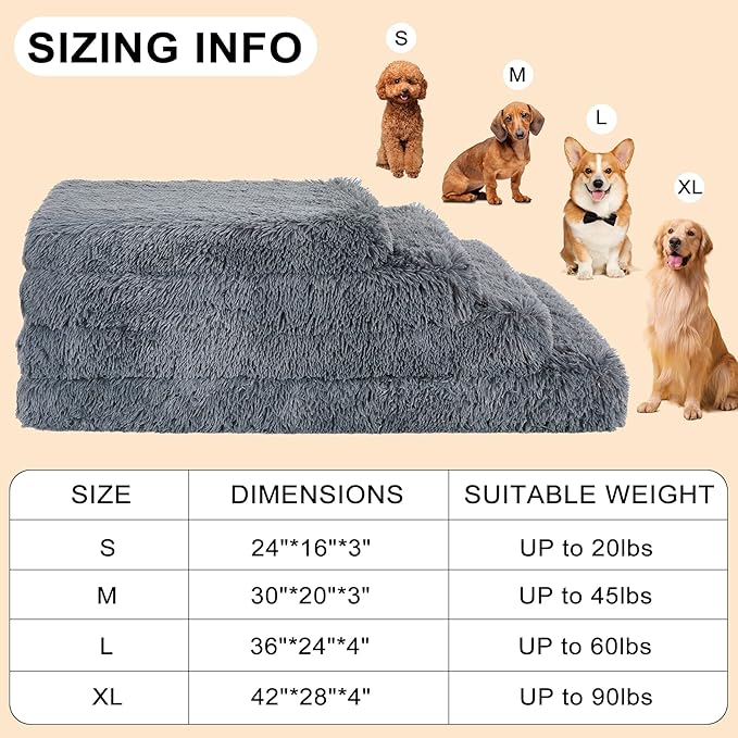 Fluffy Orthopedic Dog Beds for Large Dogs with Washable Removable Cover Dog Crate Bed Egg Crate Foam Support Plush Pet Pad Mat with Anti-Slip Bottom (42 * 28,Dark Grey)