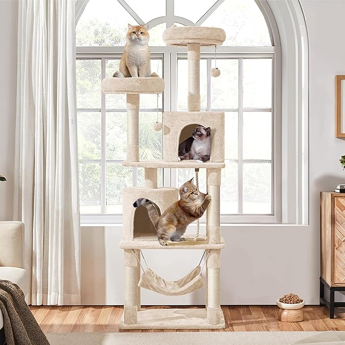 Yaheetech Cat Tower, 70.5in Cat Tree for Indoor Cats, Multi-Level Climbing Tree w/Condo & Plush Perches, Large Cat Play House Scratching Post for Kitten Beige