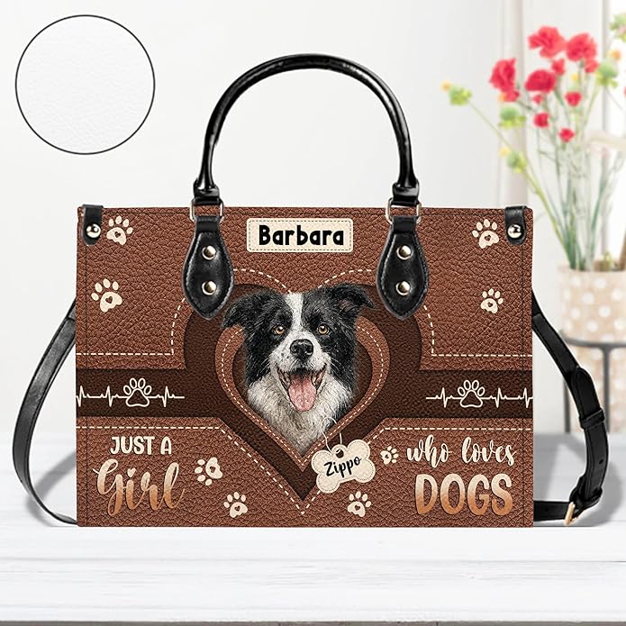 Personalized Pet Mom Leather Handbag – Custom Name Dog Cat Photo Purse, Pet Lover Gifts for Women, Christmas