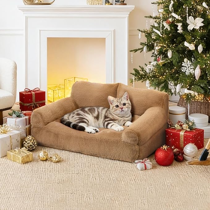 Cat Beds for Indoor Cats, Cat Couch Bed, Cute Cats Sofas for Pets, Small Dog Sofas & Chairs with Removable Washable Cover, Plush Soft Pet Furniture for 10lbs Small Dogs & Cats(Brown)