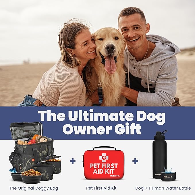 The Original Doggy Bag™ - Complete Dog Travel Bag for Supplies with 2 BPA-Free Travel Dog Bowls & 2 Pet Food Containers - Traveling Kit for Road Trips, Camping, Weekend Away or Doggy Gift: Camo
