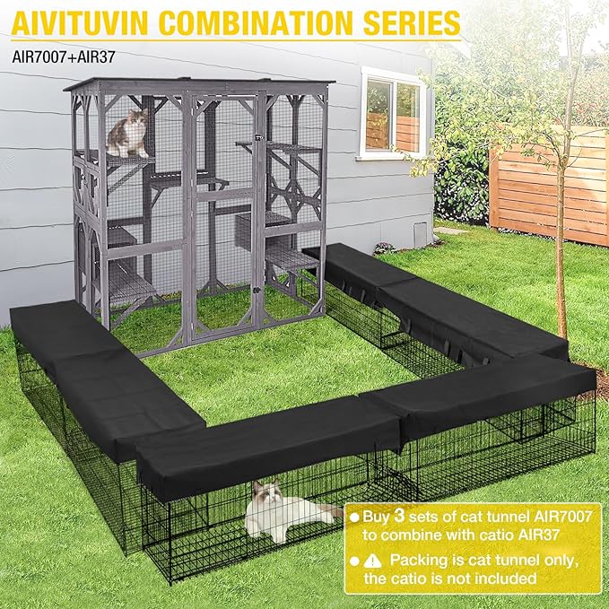 Aivituvin Catio Outdoor Cat Enclosure with 7 Platforms, 2 Resting Boxes, Large Window Cat House for 6-8 Mulitiple Cats Walk in Kitty Cage with Weatherproof Tarp Roof 71"