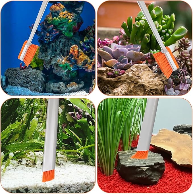 2 Pcs Small Fish Tank Cleaner Brush with Fishing Net Algae Scraper Fish Tank Brush Scrubber Sponge Tool Long Handle for Cleaning Glass Acrylic Aquariums Home Kitchen