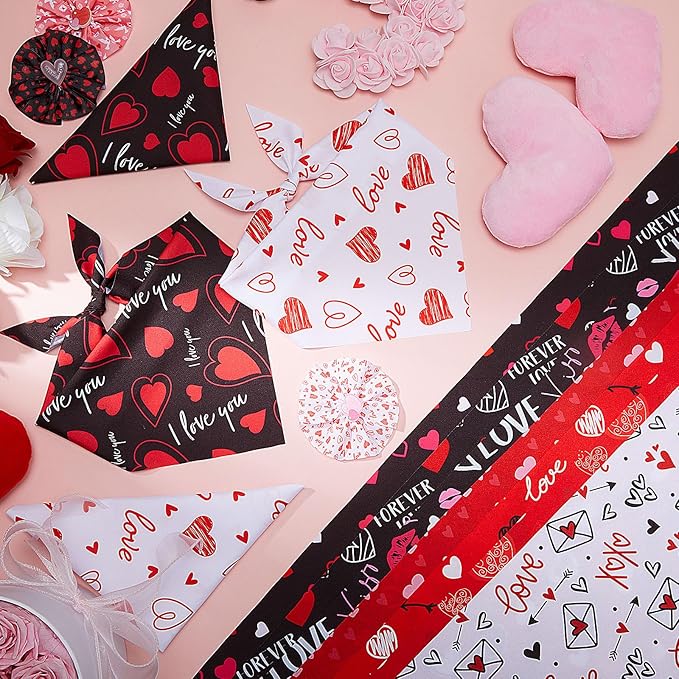 Weewooday 50 Pcs Valentine's Day Dog Bandanas Bulk for Dogs Soft Bibs Adjustable Triangle Heart Lips Bandana for Small Medium Large Pet Costume(Valentine, 31.5 x 21.7 X21.7 Inch)