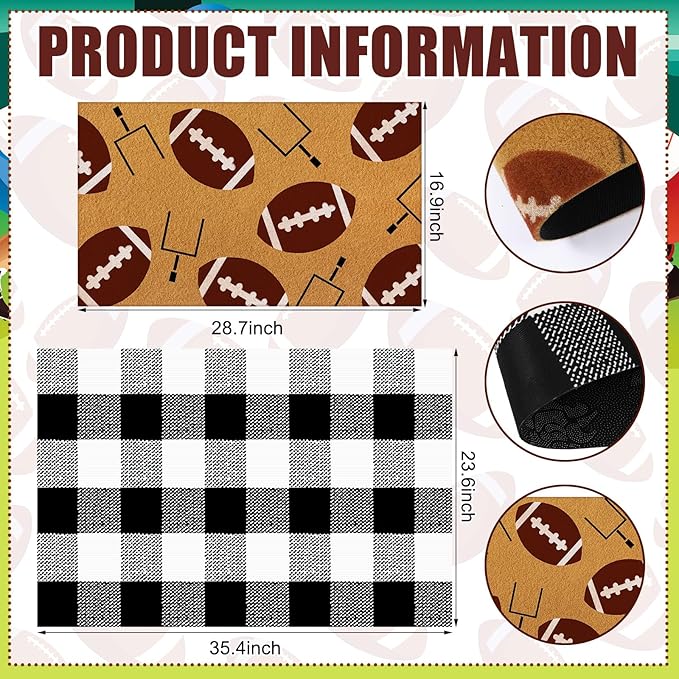 Tinideya 2 Pcs Football Theme Door Mat American Ball Design Welcome Non Slip Coir Mats Sports Floor Layering Doormats Seasonal for Front Porch Entryway Decor(Football Theme)