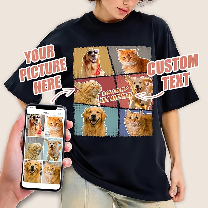 H-DEWALL Custom Shirts Custom Bootleg Rap Shirt for Him Custom Face Shirt with Photo Pet Custom Tees Gift for Dog Cat Lover