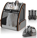 Cat Backpack Carrier Expandable for Outdoor - Foldable Cat Backpack with Breathable Mesh for Small Dog Puppy Kitten Up to 15 lbs - Soft-Sided Pet Carrier for Travel Hiking Camping (Gray)