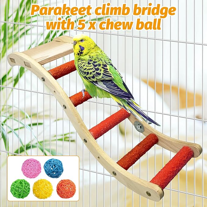 Hamiledyi Nature Wooden Bird Ladder Pet Parrots Climb Bridge Exercise Stands for Parakeet Climbing Chewing Bridge Bird Cage Accessories for Cockatiel Parakeet Lovebirds Budgie (Orange)