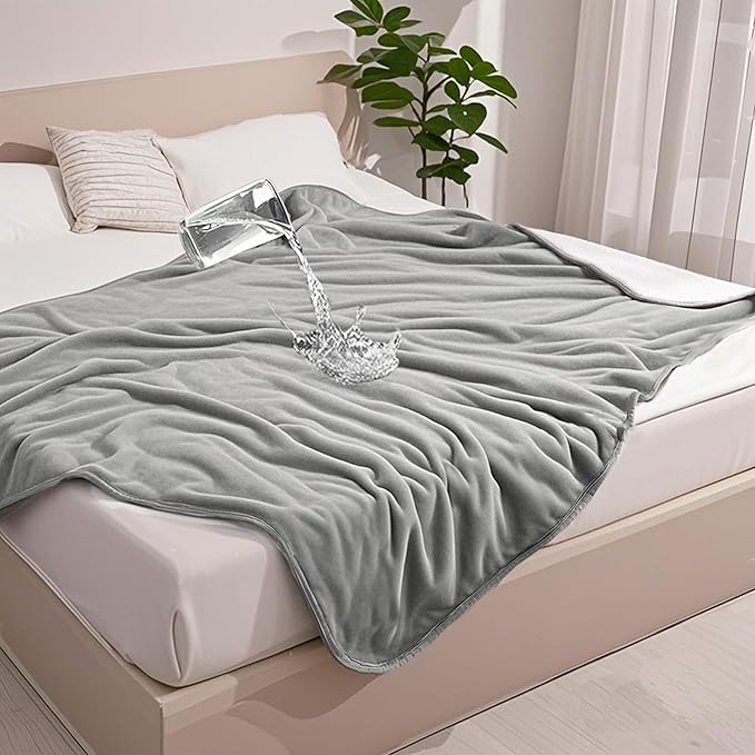 gogobunny Waterproof Blanket for Bed Couch Sofa, Liquid Pee and Fur Proof Pet Blanket for Dog Puppy Cat, Reversible Sherpa Fleece Throw Blanket Furniture Cover Protector (Grey, 50x60 inches)