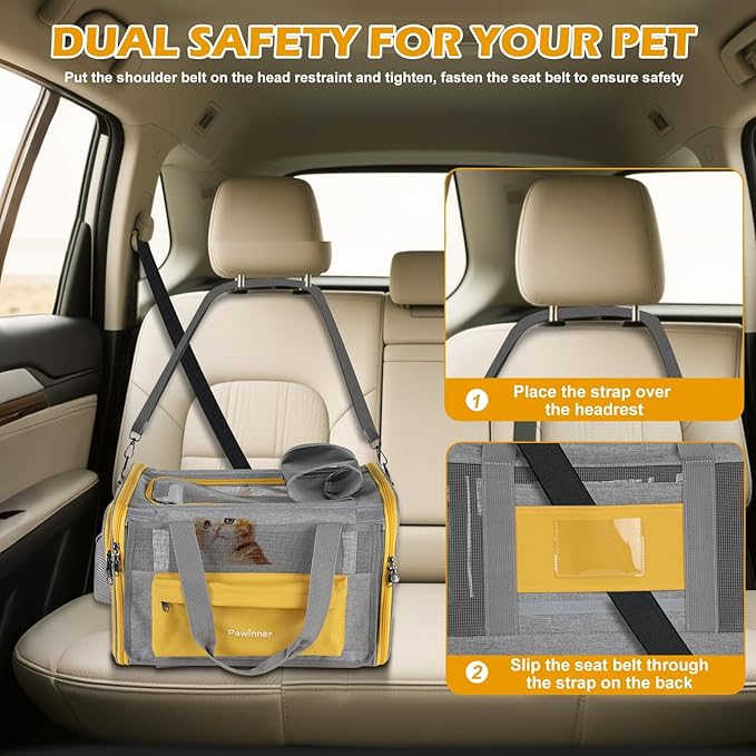 Pawinner Cat Carriers, 17.7"x13"x13" Collapsible Pets Travel Carriers Dog Carrier Pet Carrier(Up to 20lbs), Waterproof Airline Approved Soft Sided, Car Travel Portable Bag for Big Cats/Small Dogs
