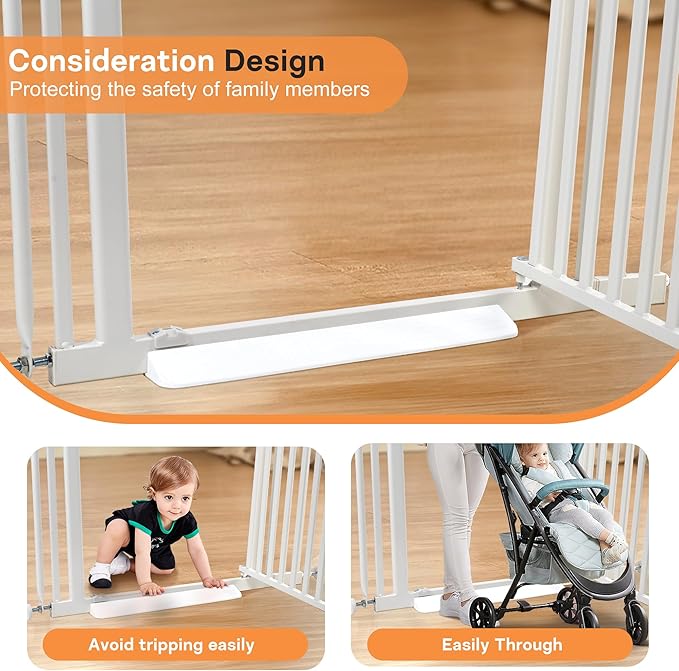 71“ Extra Tall Cat Gate for Doorway: 37.4-41.3” Wide Pet Gate, Auto Close/One Handed Open, 1.34” Extra Small Gap, No Drill Pressure Mount Tall Cat Gate for Interior Stairs/Kitchens/Hallways (White)