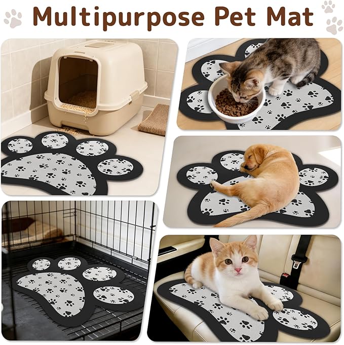 Dog Food Mat for Bowls, Absorbent Quick Dry Dog Cat Mats for Food and Water, Non-Slip Backing Pet Mat Pet Supplies - Black 15.74 inch