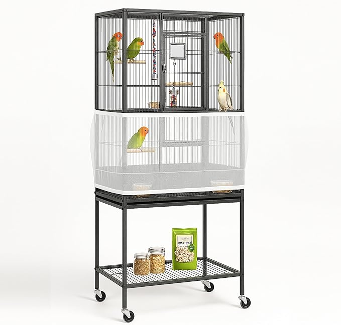 Universal Bird Cage Seed Catcher Universal Mesh Skirt Cover Stretchy Small Animal Cages Cover Pet Removable Durable Protector (Extra Large, White)