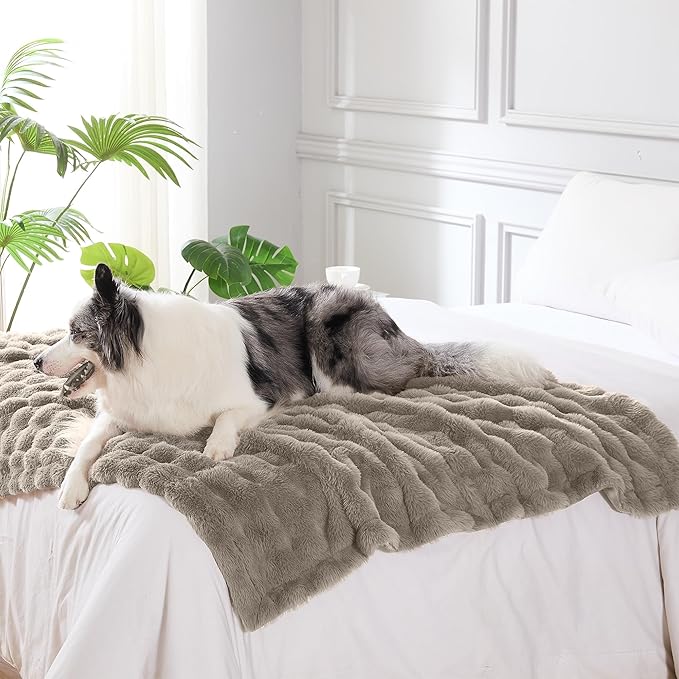 Modern Threads Water-Resistant Faux Rabbit Fur Pet Blanket for Dogs & Cats – Ultra-Soft Couch, Bed & Crate Protector, 40x50 Brown